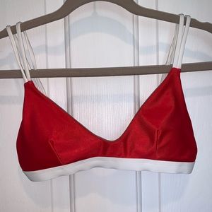 GARAGE: red & white satin-like shine bikini top